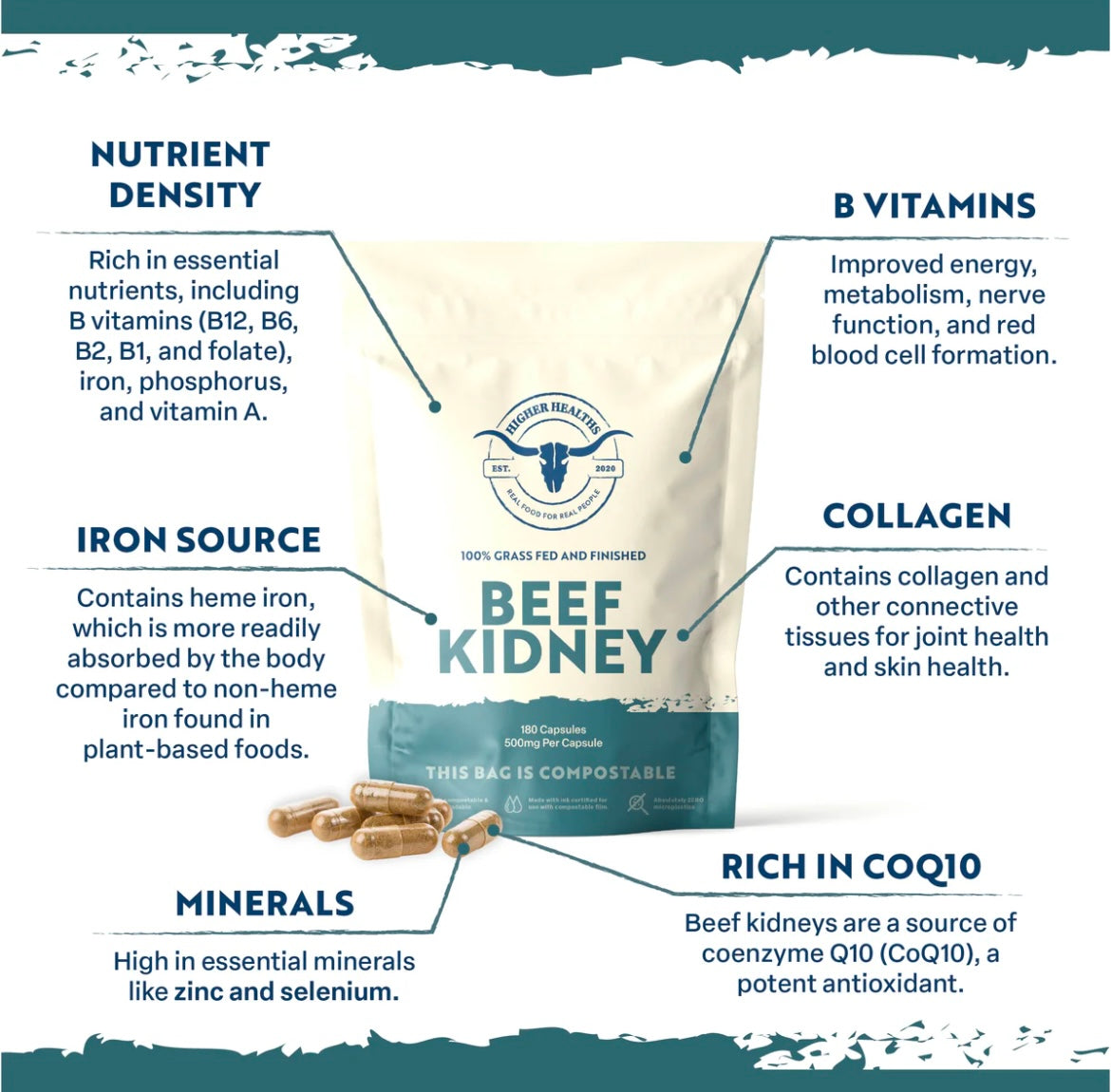 Higher Healths Beef Kidney - Immune Maker, Bag, 180 capsules