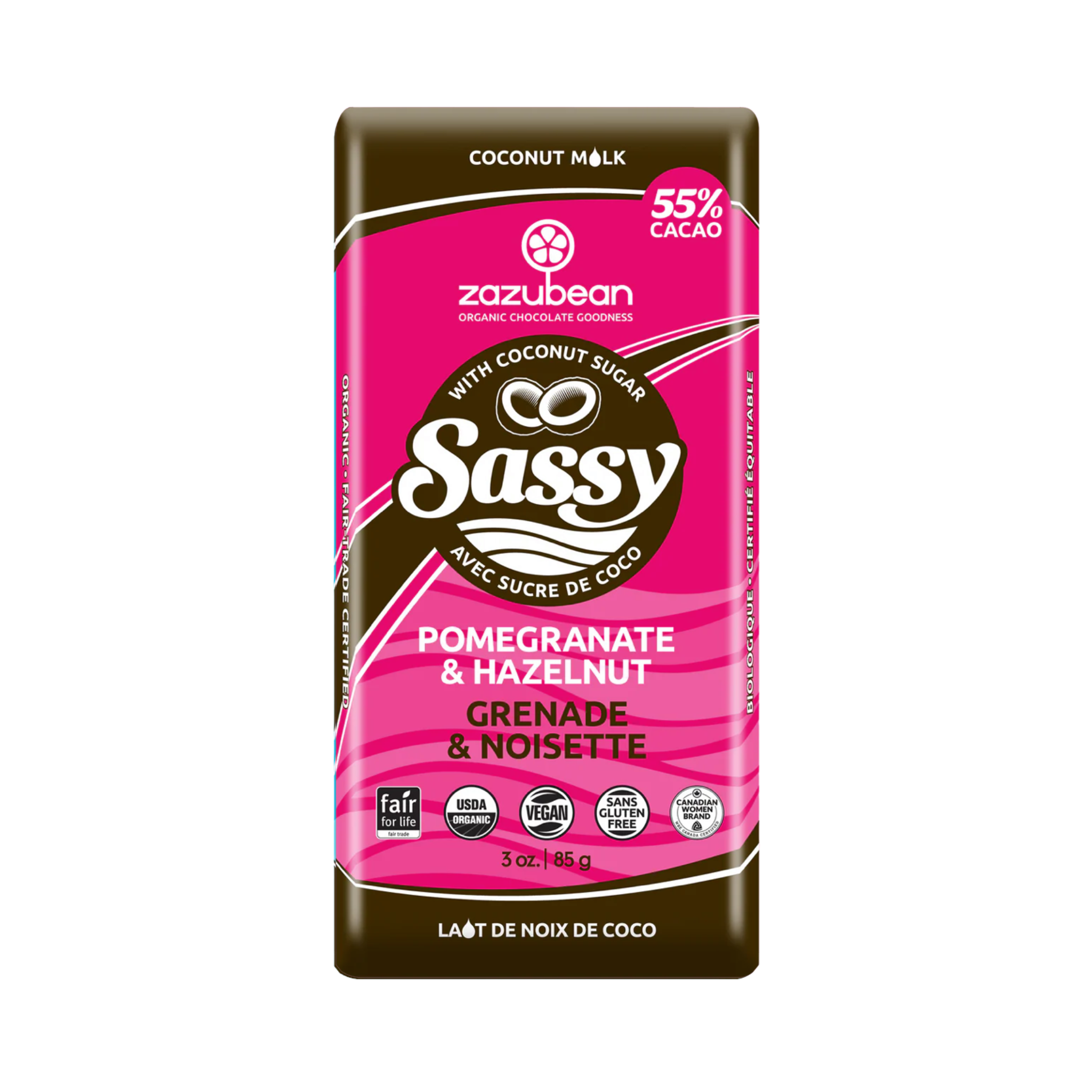 Horizon Wellness & Grocery Zazubean dark chocolate bar with organic cocoa and smooth texture, shown in a close-up image.