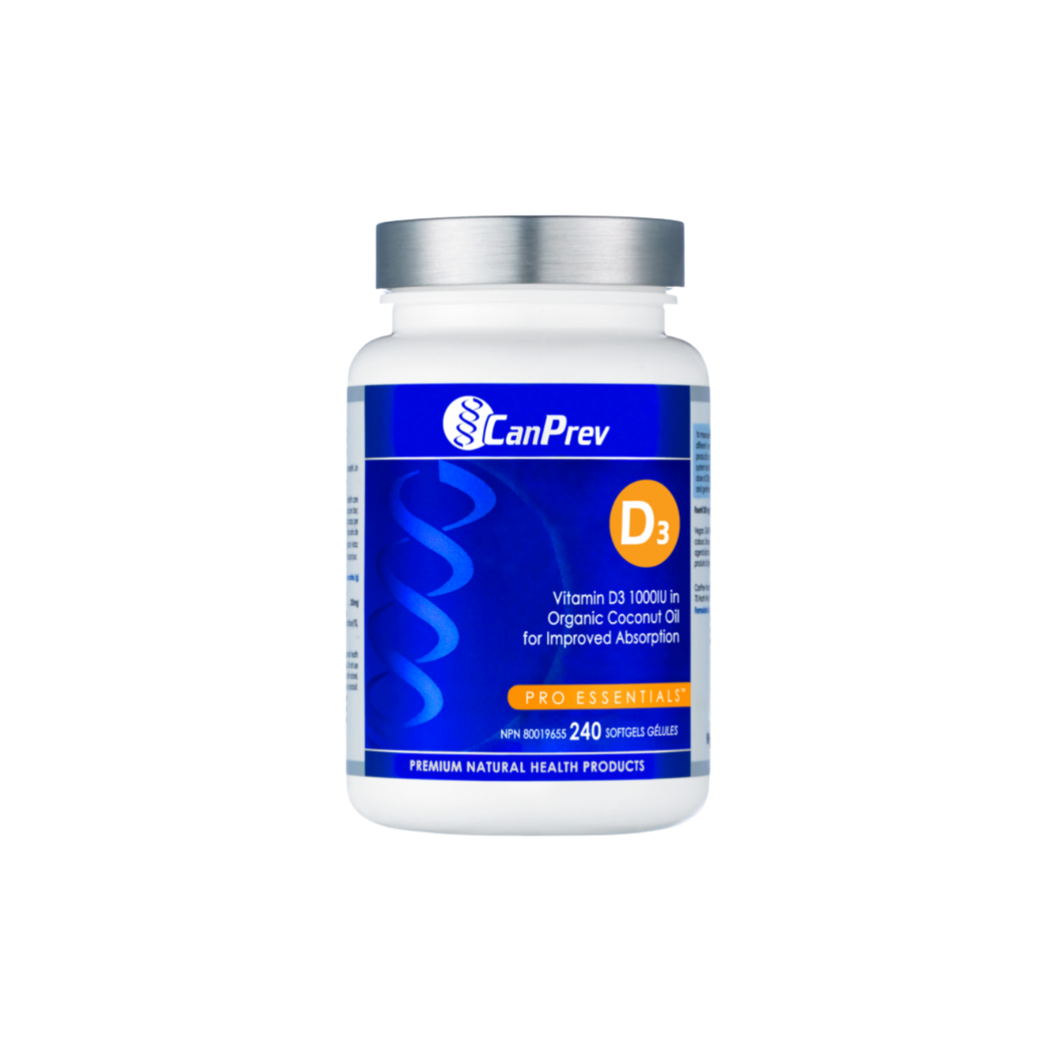 CanPrev Vitamin D3 with Organic Coconut Oil 1000 IU - 240 Softgels