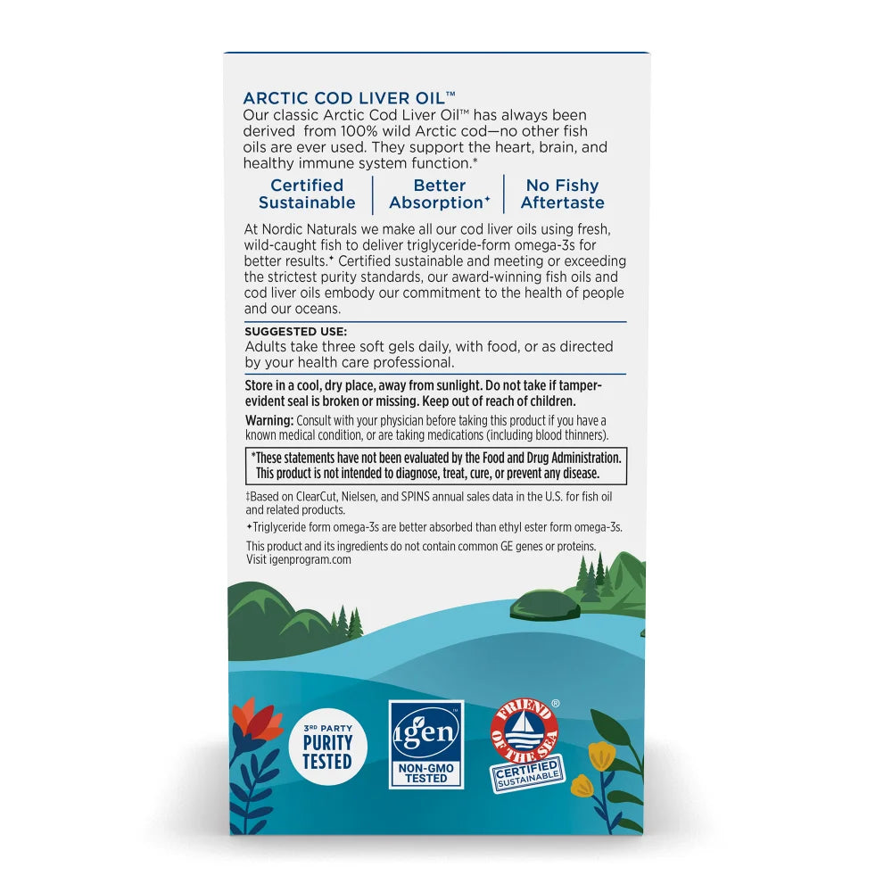 Nordic Naturals Arctic Cod Liver Oil 750mg Omega-3 Soft Gels - 90 Capsules