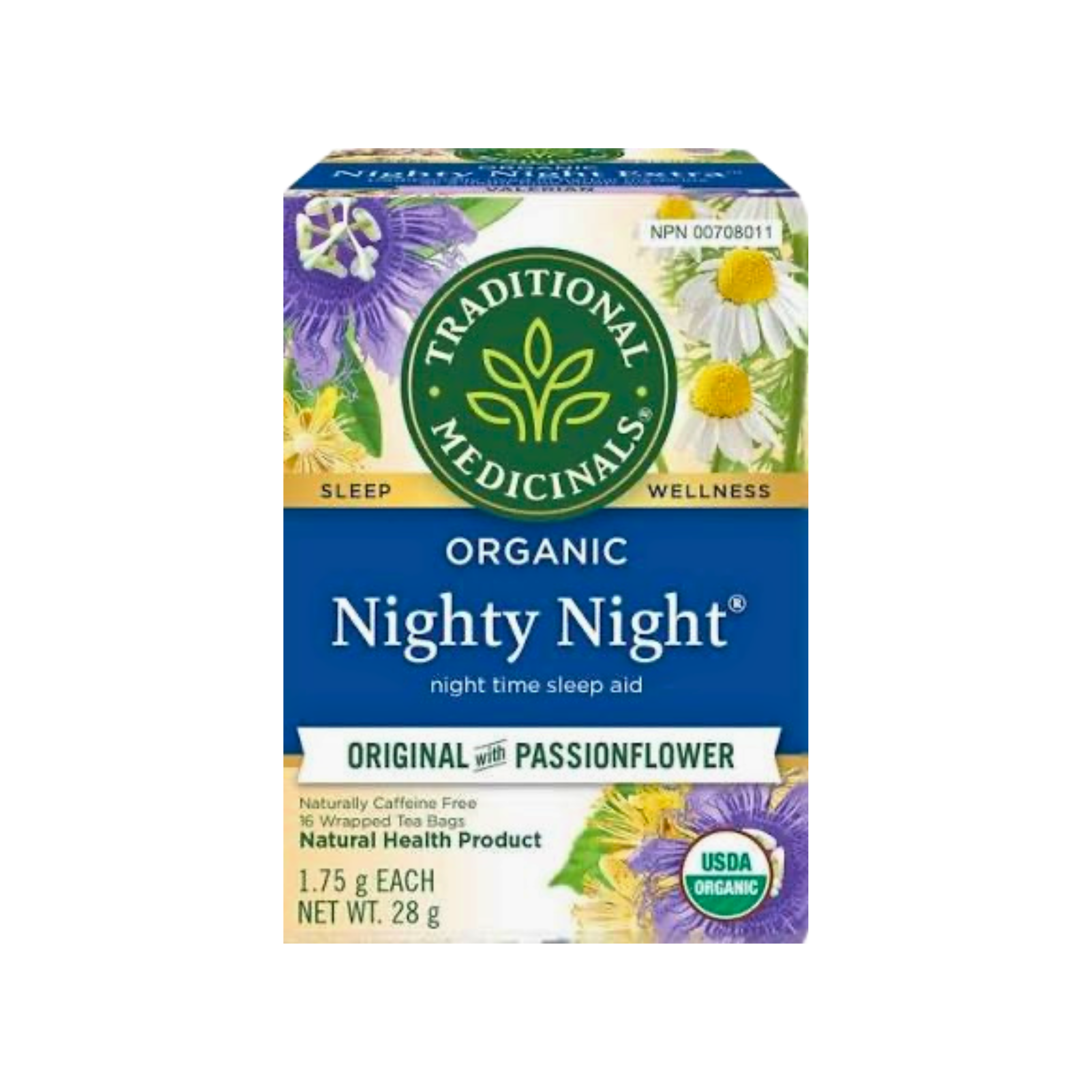 Traditional Medicinals herbal tea box with 16 tea bags, featuring natural packaging and product details.
