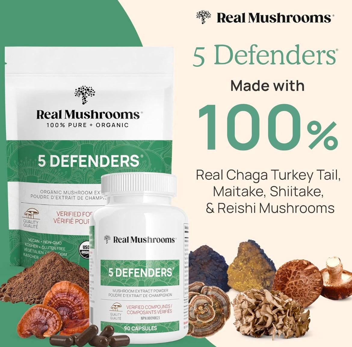 Real Mushrooms 5 Defenders Powder 100g