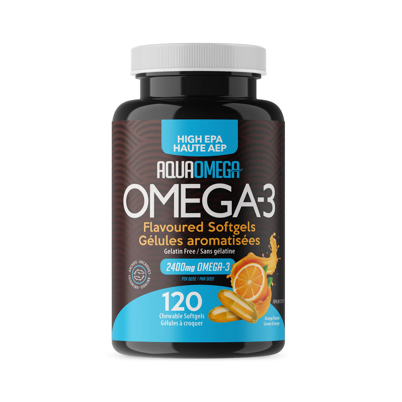 Aqua Omega High EPA Omega-3 - 120 Chewable Softgels - Orange Flavoured