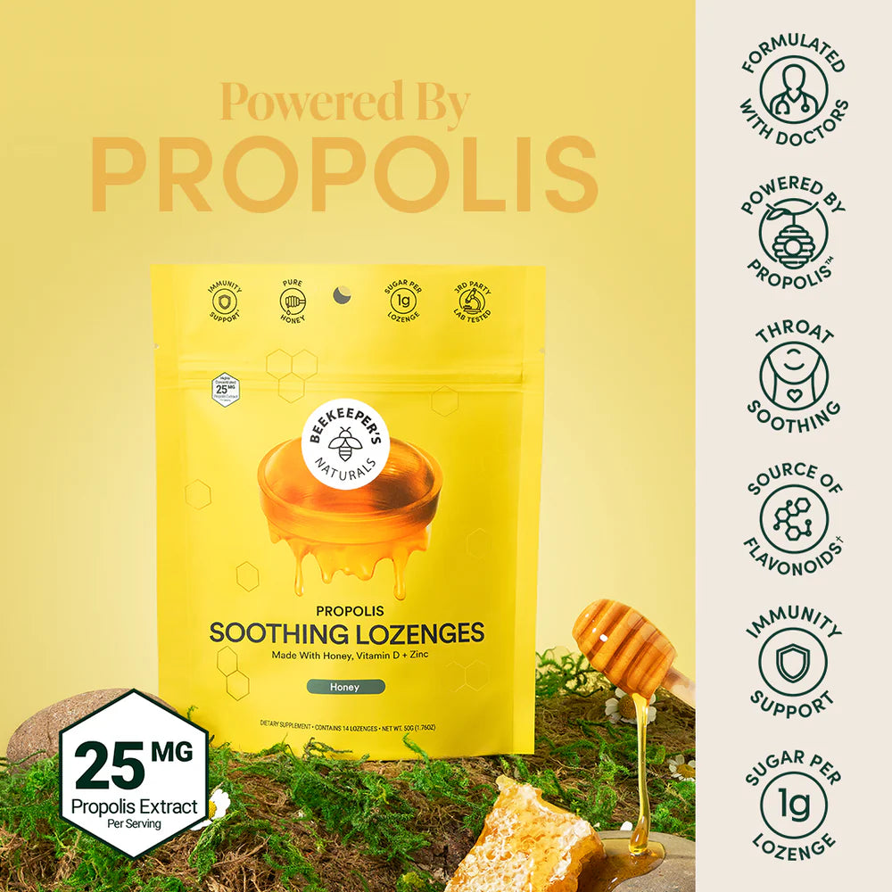Beekeeper Naturals Propolis Soothing Lozenges - Honey Flavour with Vitamin D & Zinc