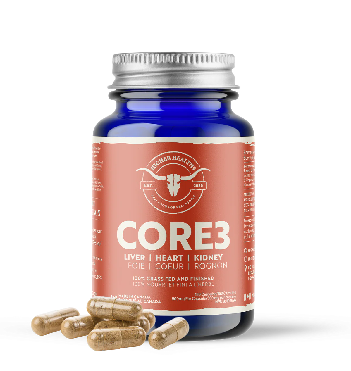 Higher Healths CORE3 Beef Organ Complex (Bottle) - Liver, Heart & Kidney Capsules