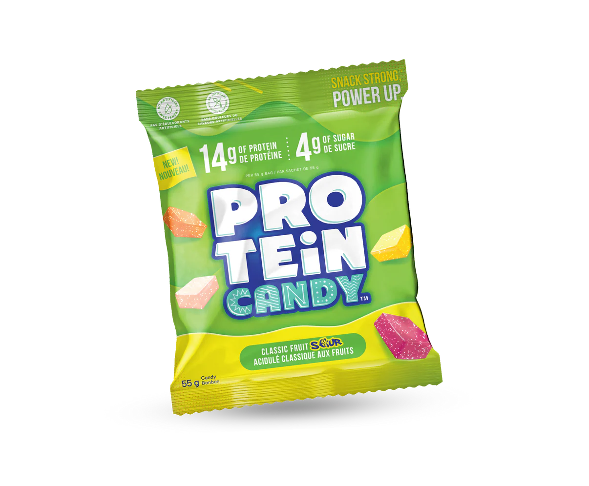 Protein Candy snack in colorful packaging, showcasing the tasty, high-protein candy from Protein Candy brand.