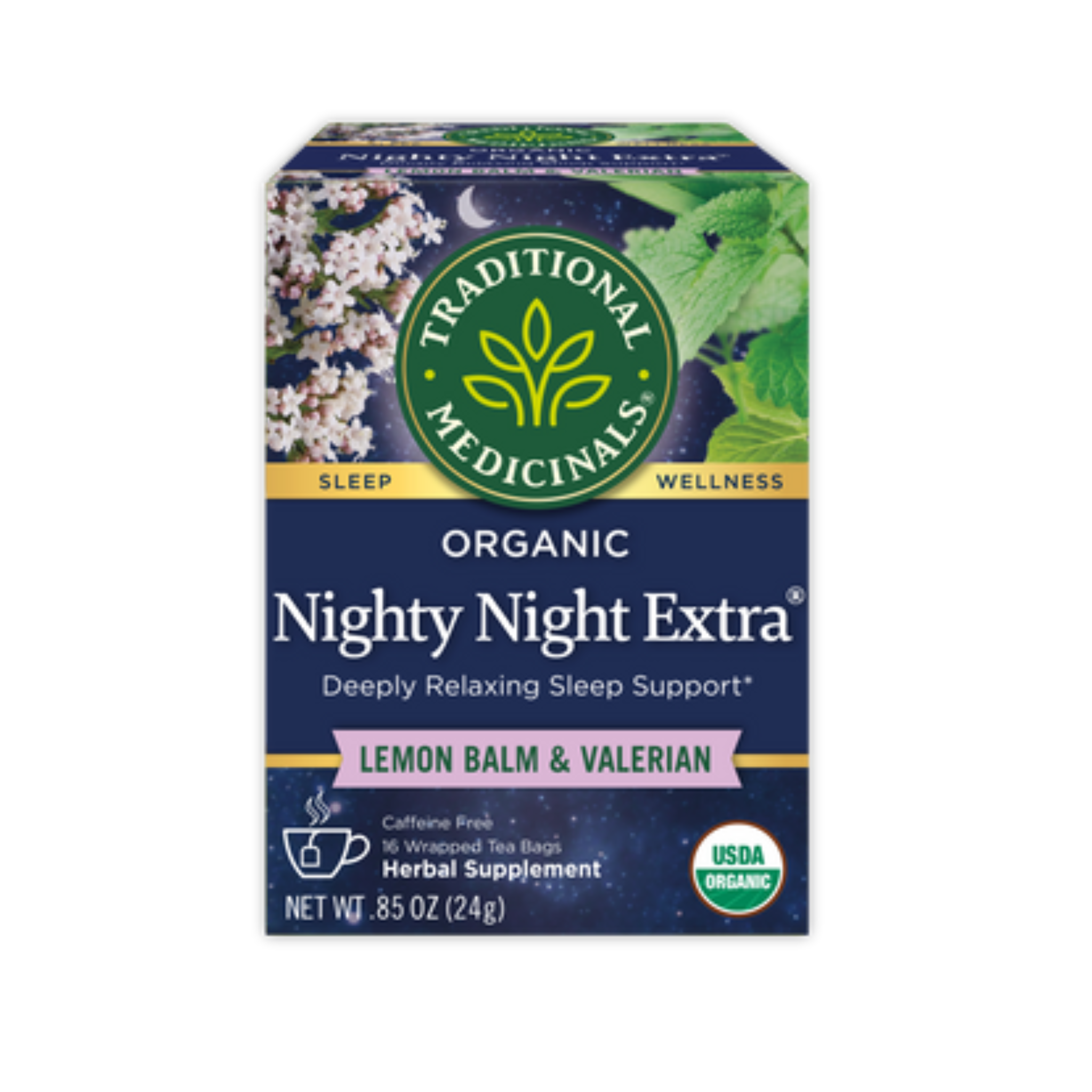 Traditional Medicinals herbal tea box with 16 tea bags, featuring natural ingredients and traditional medicinal remedies.