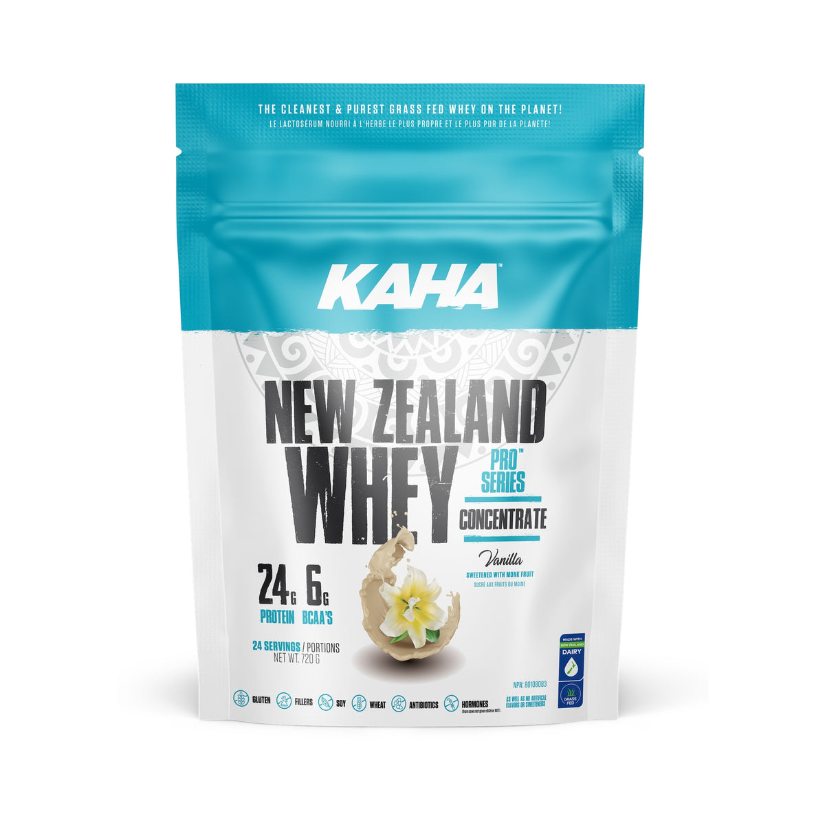 KAHA New Zealand Whey Concentrate - Vanilla 720g - Front of package