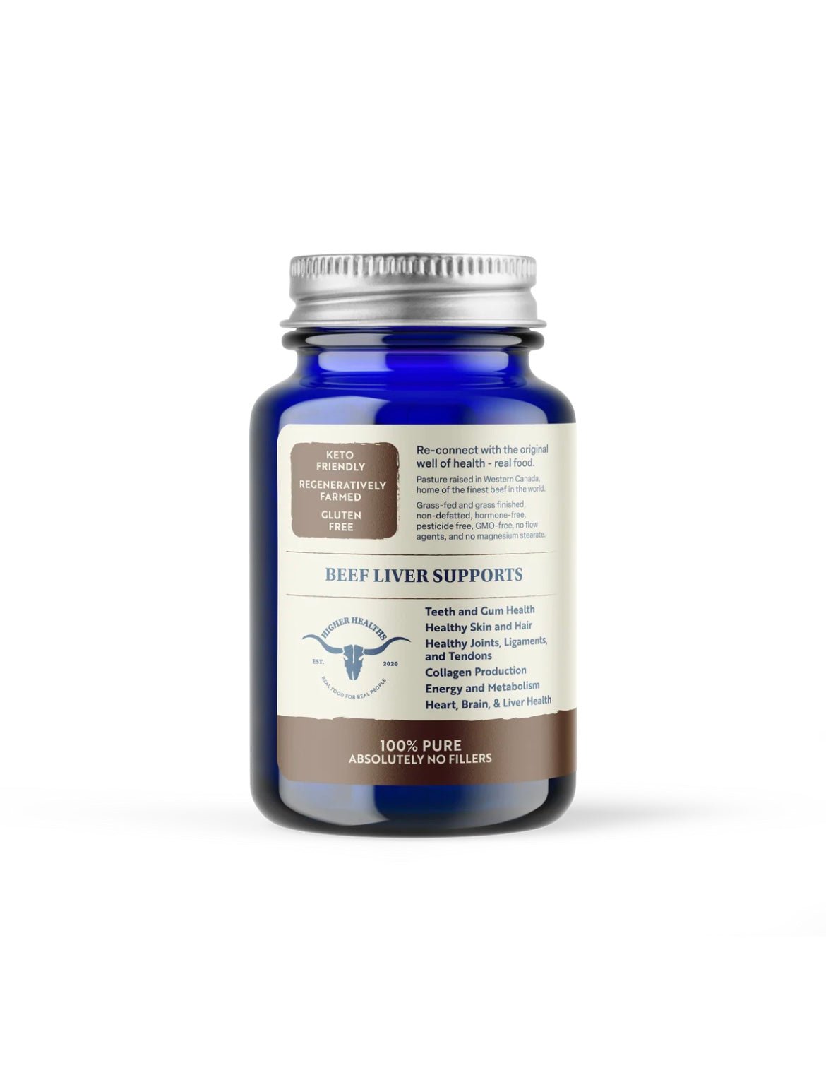 Higher Healths Beef Liver - Nature’s Multivitamin Glass Bottle, 180 capsules
