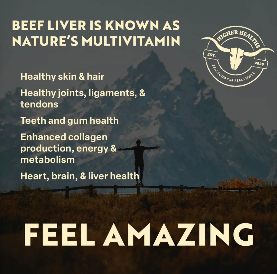 Higher Healths Beef Liver - Nature’s Multivitamin Glass Bottle, 180 capsules