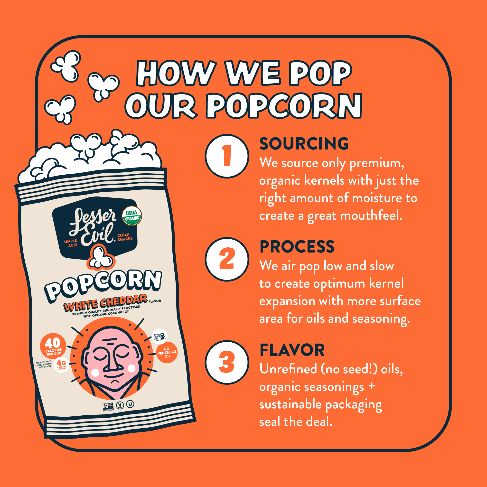 Organic Popcorn, White Cheddar Flavor 4.6 oz