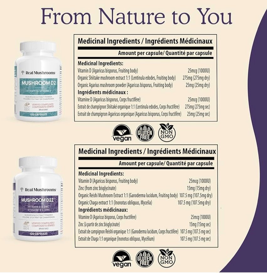 Real Mushrooms Vitamin D2Z 120 capsules