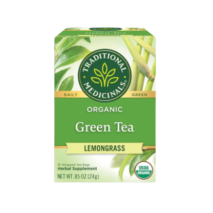 Traditional Medicinals herbal tea box with 16 tea bags, featuring natural packaging and a variety of traditional herbal blends.