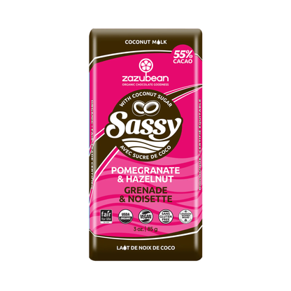 Horizon Wellness & Grocery Zazubean dark chocolate bar with organic cocoa and smooth texture, shown in a close-up image.