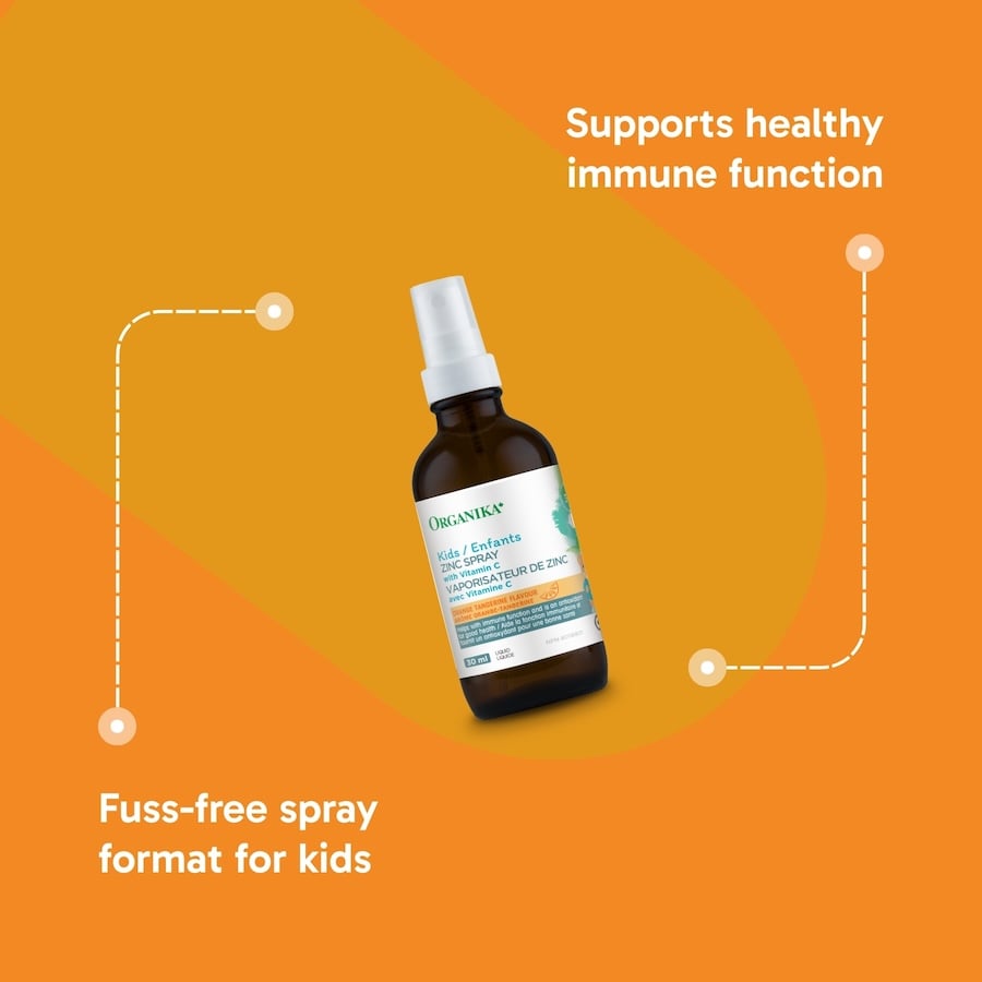 Organika Li'l Kids Zinc Spray with Vitamin C - Orange Tangerine Immune Support