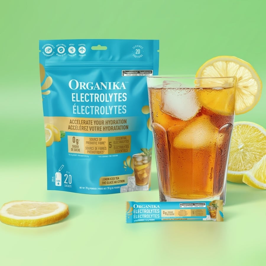 Organika Electrolytes Lemon Iced Tea Sachets - Zero Sugar Hydration with Prebiotic Fibre