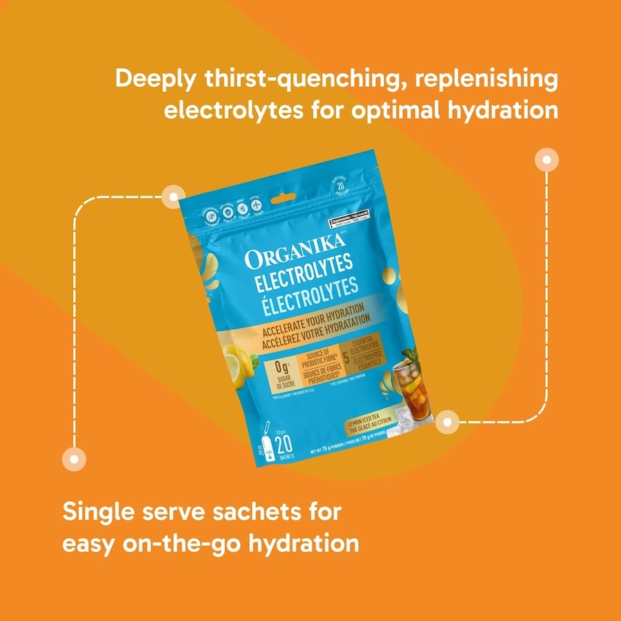 Organika Electrolytes Lemon Iced Tea Sachets - Zero Sugar Hydration with Prebiotic Fibre