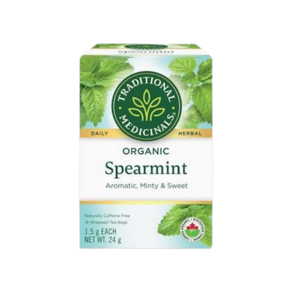 Traditional Medicinals herbal tea box with 16 tea bags, featuring natural packaging and a variety of herbal blends.