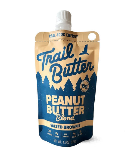 Eldr Trail Butter re-sealable pouch 128g with creamy nut and seed butter, shown in a resealable pouch on a white background.