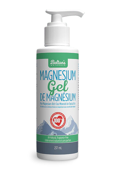 Bolton's Naturals Magnesium Topical Magnesium Chloride bottle for muscle relief with a clear label and spray nozzle.