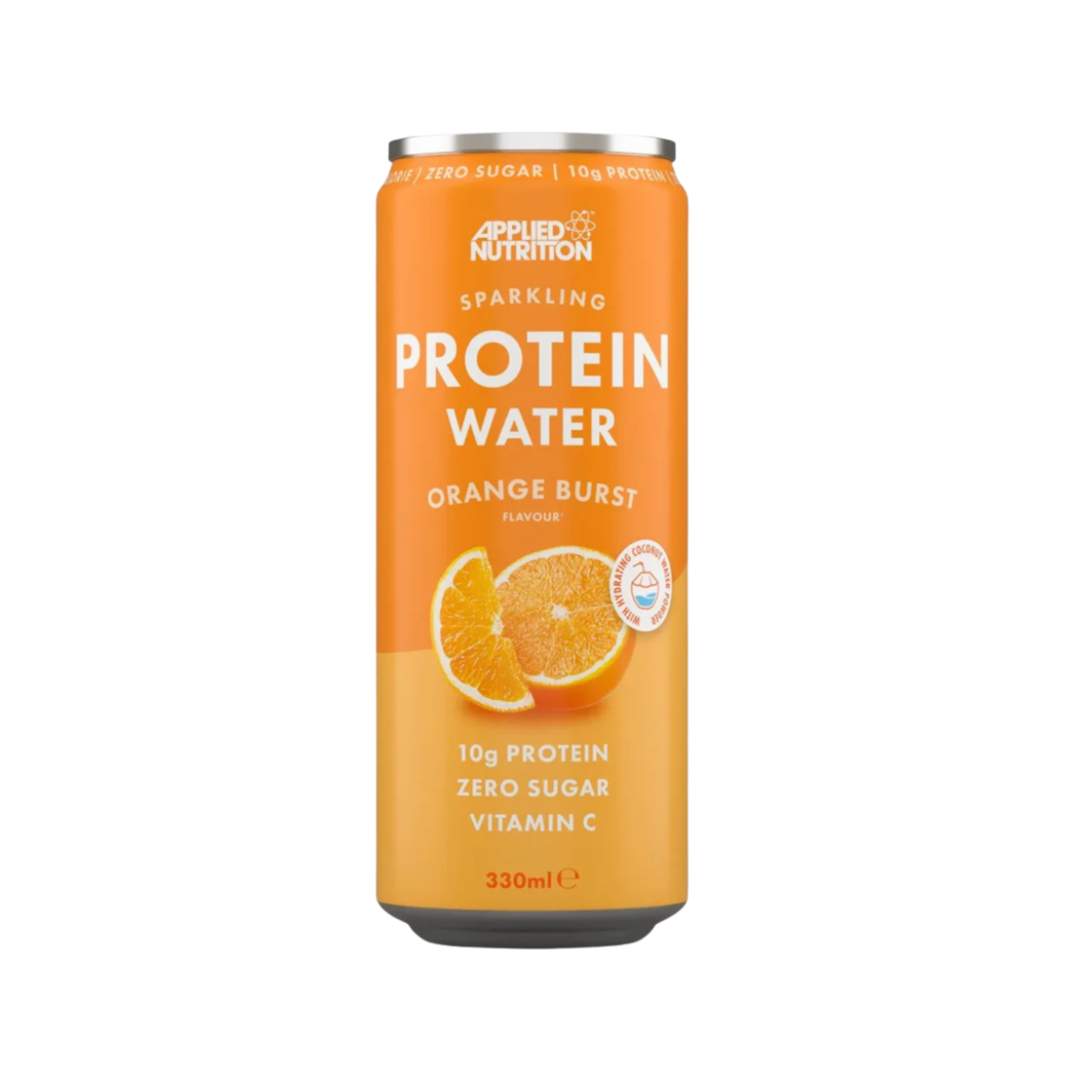 Applied Nutrition Sparkling Water Protein 330ml bottle with zero sugar, clear carbonated beverage with a sleek label.