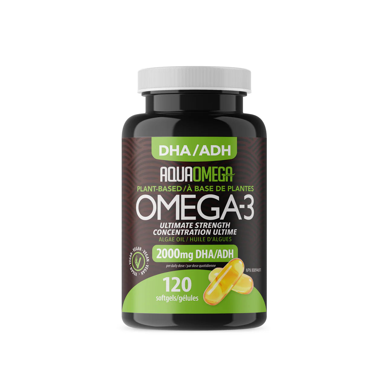 AquaOmega Plant-Based Omega-3 2480mg Softgels - High DHA Vegan Algae Oil