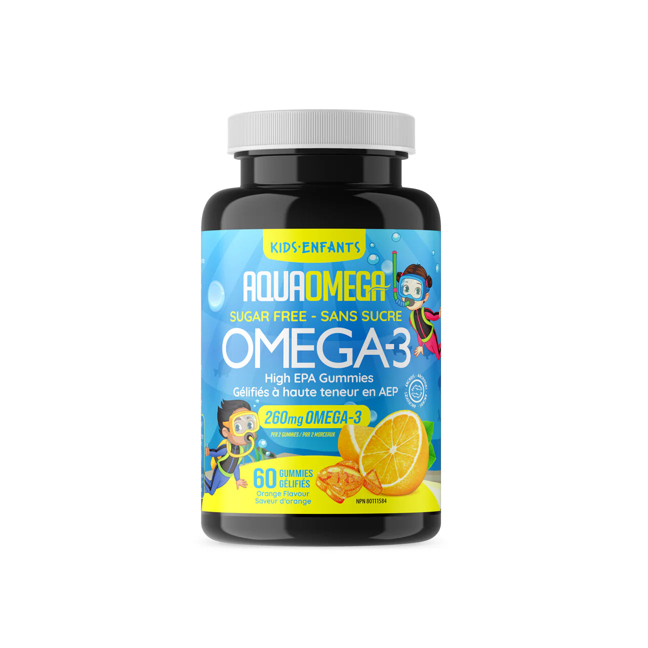 AquaOmega Kids High EPA Omega-3 Gummies 60 Chewable - Orange - Sugar-Free