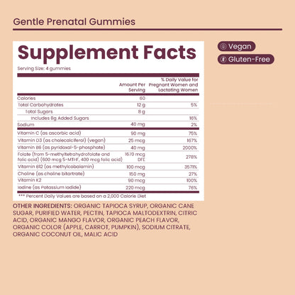 Bird&Be Gentle Prenatal Gummies - Iron-Free Prenatal with Nausea Support
