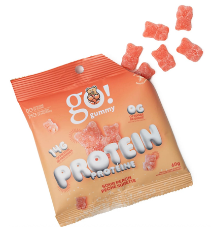 Go Gummy Protein snack by Go Nutrition, 60g high-protein, zero sugar gummies in colorful packaging with gummy candies visible.