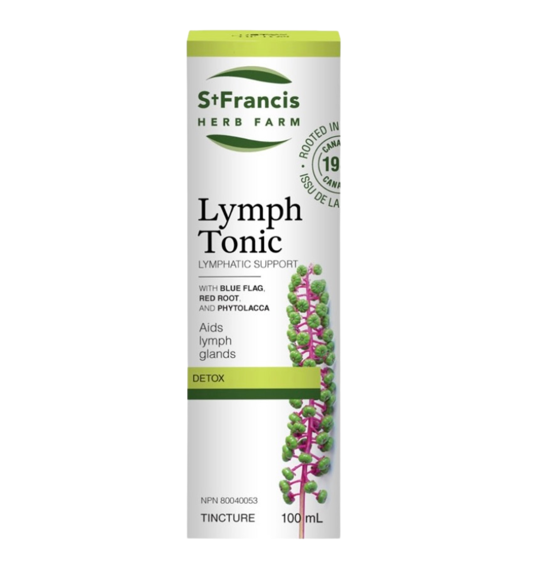 St. Francis Lymph Tonic bottle labeled Laprinol, used for lymphatic detox and gland support, with a white and green label.
