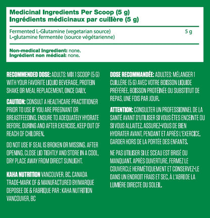 KAHA Plant-Based L-Glutamine 150g - Supplement Facts and ingredients