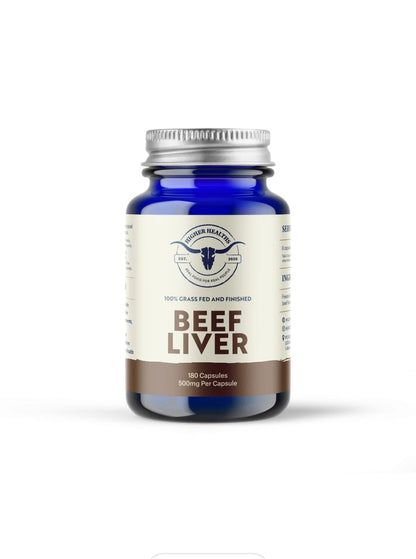 Higher Healths Beef Liver - Nature’s Multivitamin Glass Bottle, 180 capsules