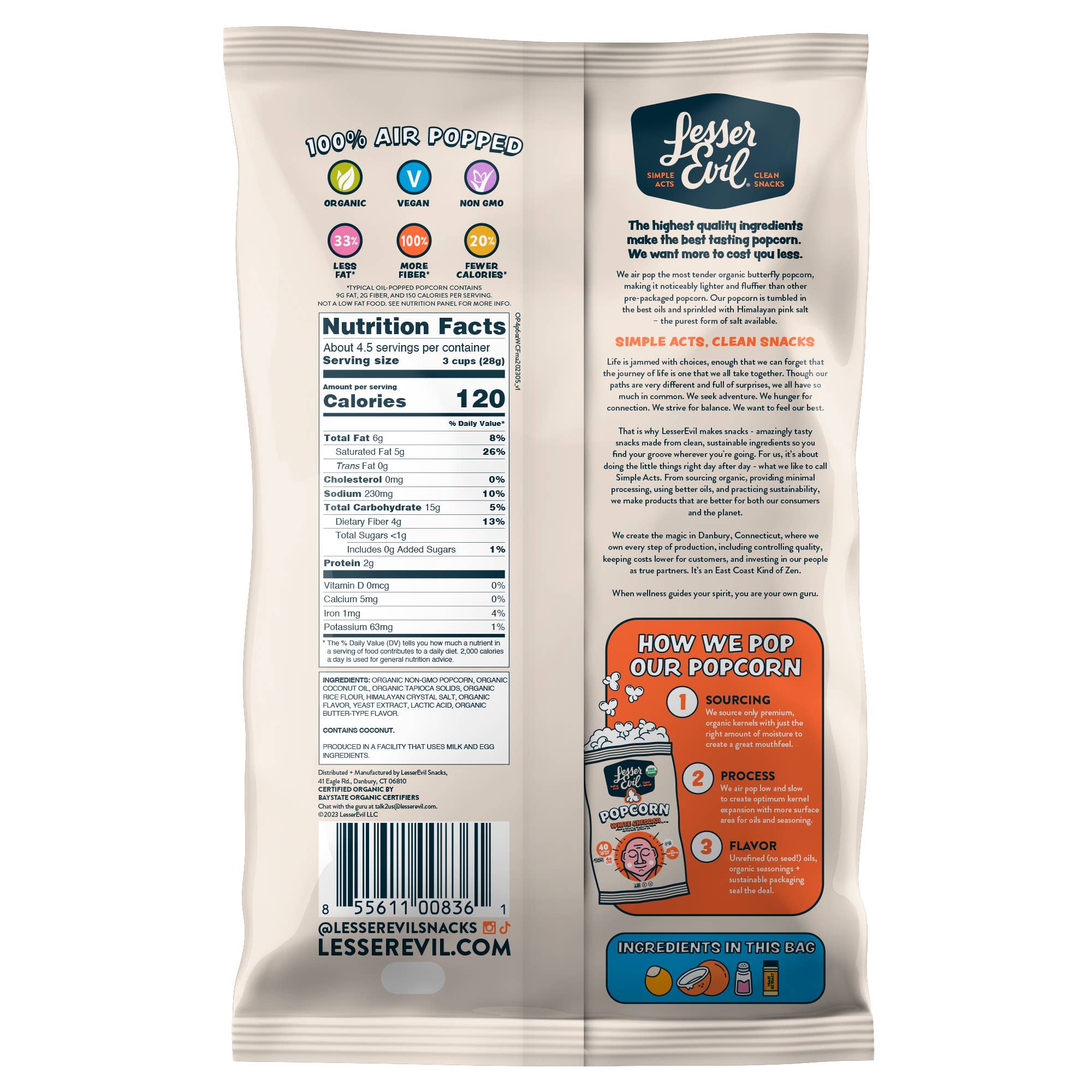Organic Popcorn, White Cheddar Flavor 4.6 oz