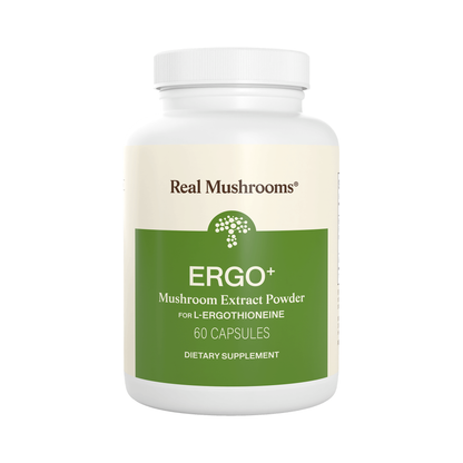 Real Mushrooms Ergo+ Golden Oyster mushroom extract capsules, 60 count bottle on white background