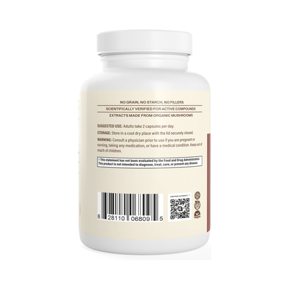Real Mushrooms Reishi usage directions, storage, and certification icons